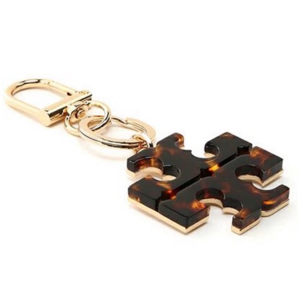 Tory Burch Accessories - Tory Burch Womens Brown Tortoise T Logo Gold-tone Keychain Fob Clip